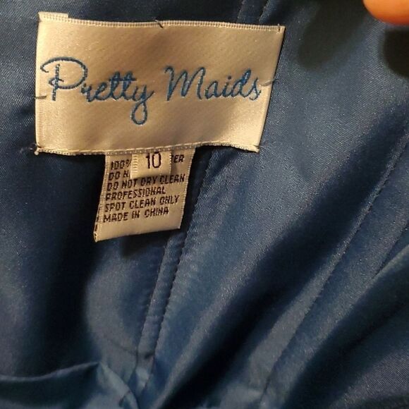 Pretty Maids strapless blue ruffled mermaid maxi gown size 10 - Picture 13 of 14